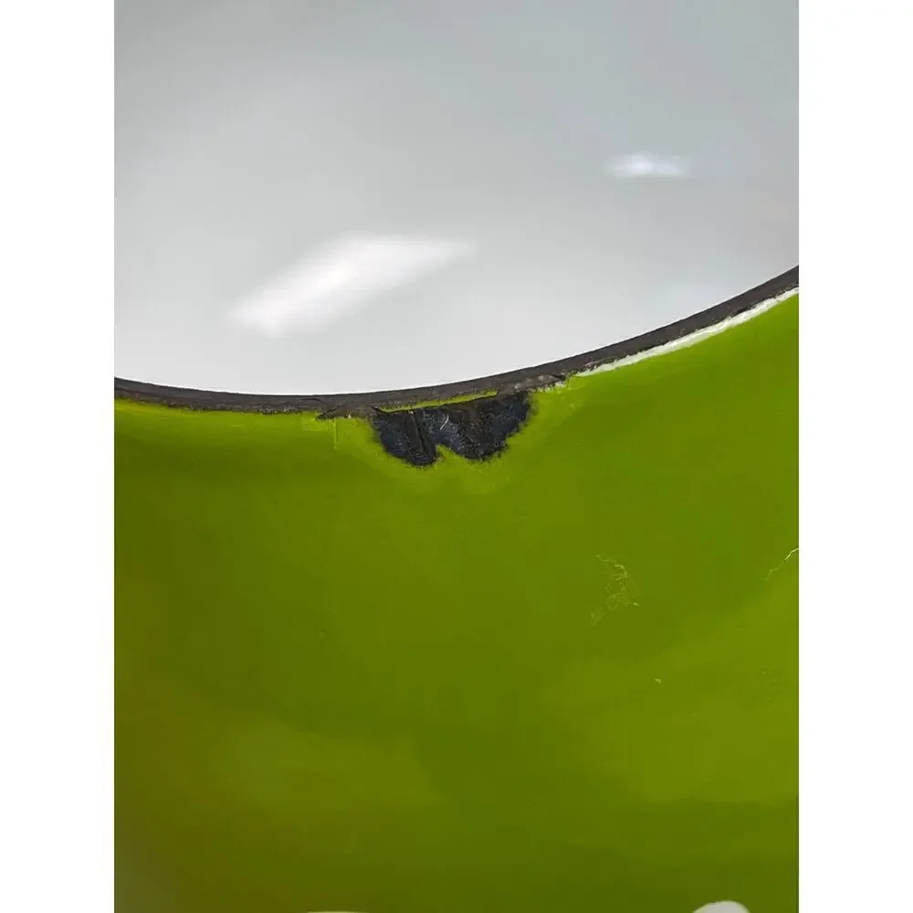 Mid Century Modern Green Circle Enamel Fondue Sauce Pot with Wood Handle & Lid